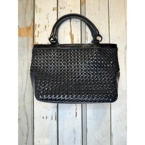 VINTAGE Liz Claiborne Basket Weave Woven Black Shoulder Purse Bag!